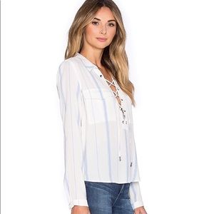 L'Academie White and blue stripped top